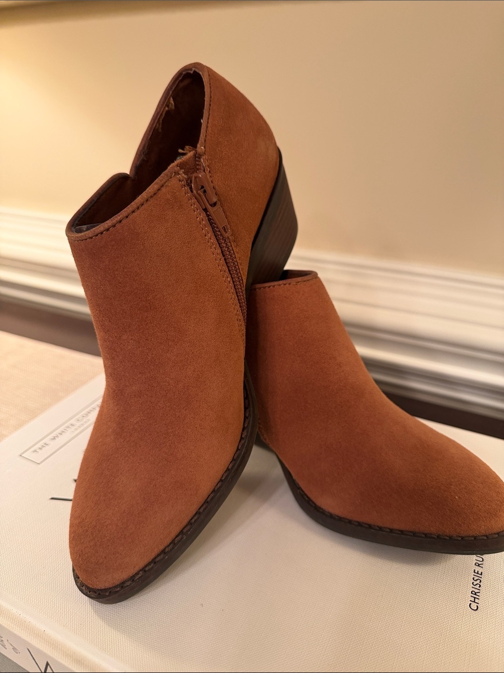 Lucky Brand Cognac Suede Ankle Booties with Side Zip